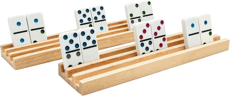 SUTIMSHE Wooden Domino Racks/Trays Set of 8 Natural Domino Trays Holders Organizer for Mexican Train Chickenfoot and Other Domino Games - Dominoes NOT Included - Image 3
